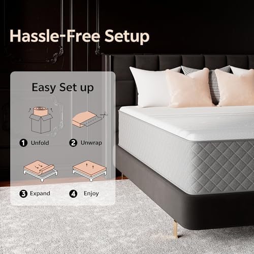 PurrJoys Firm Queen Mattress, 12 Inch Cooling-Gel Memory Foam and Pocket Spring Hybrid Mattress, Queen Bed Mattress in a Box, CertiPUR-US Certified, Firm, Queen Size Mattress