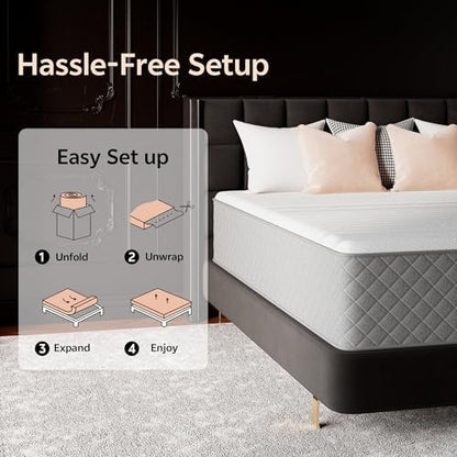 PurrJoys Firm Queen Mattress, 12 Inch Cooling-Gel Memory Foam and Pocket Spring Hybrid Mattress, Queen Bed Mattress in a Box, CertiPUR-US Certified, Firm, Queen Size Mattress
