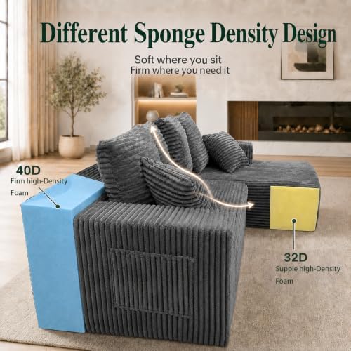 105" Modular Boneless Couch, L Sectional Couches for Living Room