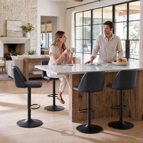 COLAMY Adjustable Upholstered Bar Stools Set of 3,360° Swivel Counter Height Chairs with Soft Cushioned Seat & Stable Metal Base for Kitchen Island,250 LBS Capacity,Easy Assembly,Black
