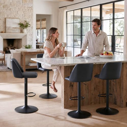 COLAMY Adjustable Upholstered Bar Stools Set of 3,360° Swivel Counter Height Chairs with Soft Cushioned Seat & Stable Metal Base for Kitchen Island,250 LBS Capacity,Easy Assembly,Black