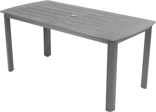 Outdoor Rectangle Dining Table with Rounded Edge, 67" All-Weather HIPS Patio Table for 6, Outdoor Furniture with Umbrella Hole, Ideal for Garden, Poolside, Backyard, Deck, Dark Gray