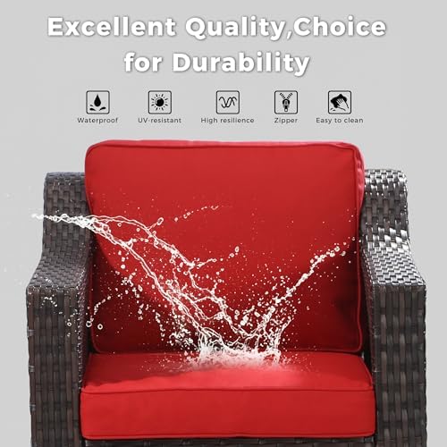 7 Piece Patio Furniture Set, Wicker Outdoor Conversation Set
