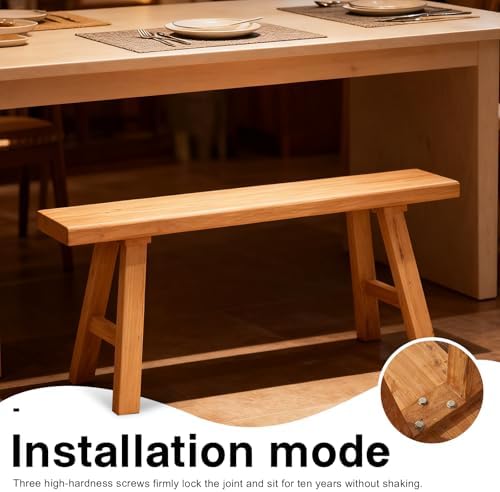 Front Entryway Bench Indoor Hallway Bedroom End of Bed Farm House Rustic Dining Table Vintage Narrow Noodle Bench Solid Wood (L 63″x10.2″W x 17.7″H)