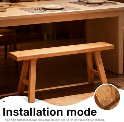 Front Entryway Bench Indoor Hallway Bedroom End of Bed Farm House Rustic Dining Table Vintage Narrow Noodle Bench Solid Wood (L 63″x10.2″W x 17.7″H)