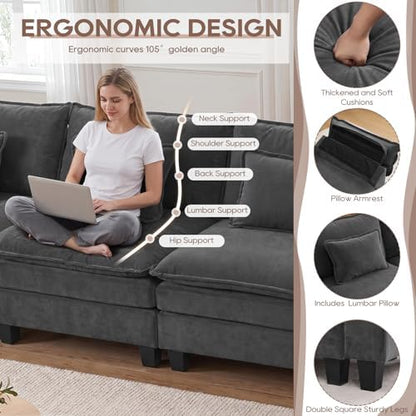 IPKIG 82.6" Modular Sectional Cloud Couch, Modern Sofa with 2 Ottomans
