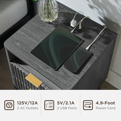 T4TREAM 18" Fluted Nightstand with 2 Drawers, Dark Alder