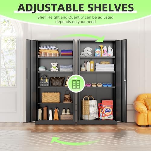 Crownland 72" Metal Storage Cabinet, Lockable Garage Storage Cabinets, High Office Cabinet with Adjustable Shelves for Garage, Home Office, Classroom, Pantry(Classic Black-Narrow Size)