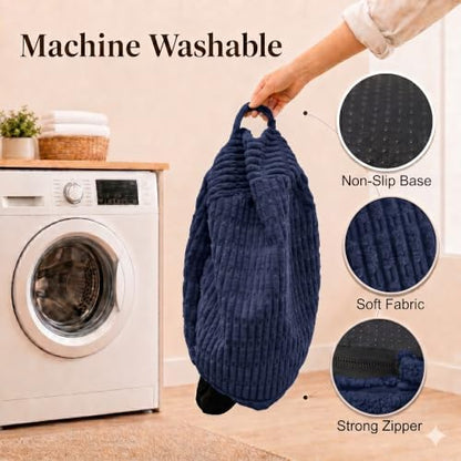 Round Pouf Ottoman Cover Only, Navy Blue, 20"x13", Small Storage Cover