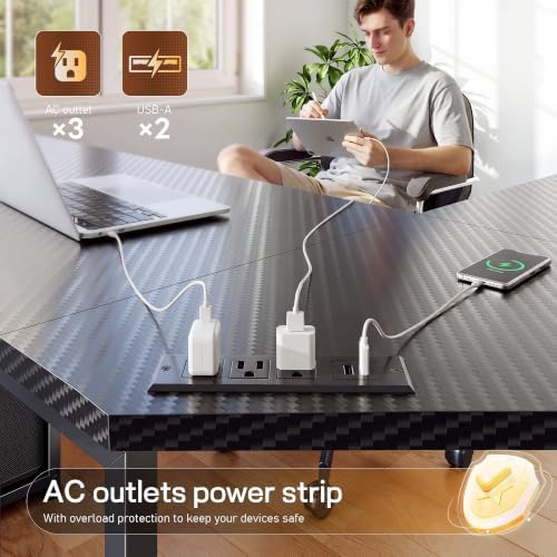 DurayLoly 62“ L Shaped Corner Desk with 3 Drawers,Power Strip&2 Side Hooks