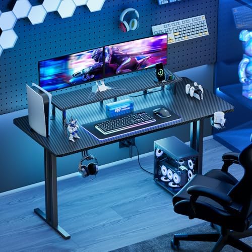 HLDIRECT 47 Inch Gaming Desk with LED Lights & Cable Management, Black