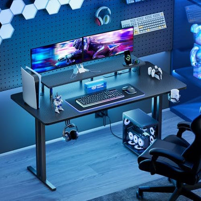 HLDIRECT 47 Inch Gaming Desk with LED Lights & Cable Management, Black