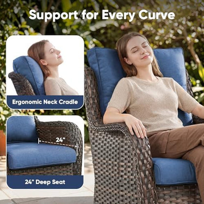 Belord 8 Piece Wicker Patio Furniture Set, Outdoor Swivel Rocker Chairs Set of 4 with Ottomans and Rattan Couch, All Weather Patio Conversation Furniture Set, for Pool,Yard Brown Wicker/Blue