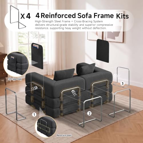 61" 5-in-1 Convertible Modular Boneless Sleeper Sofa Bed