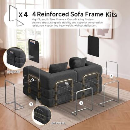 61" 5-in-1 Convertible Modular Boneless Sleeper Sofa Bed