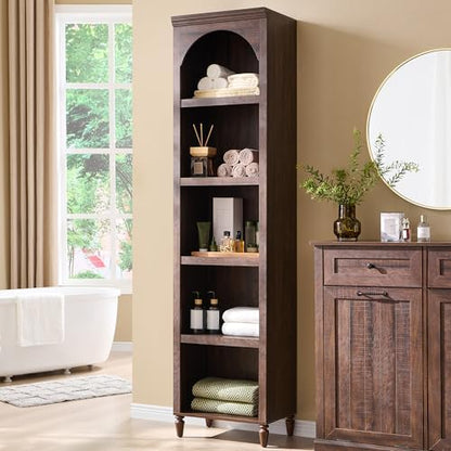 IFBUY 76" Arched Bathroom Storage Cabinet, Narrow Arched Cabinet, Brown