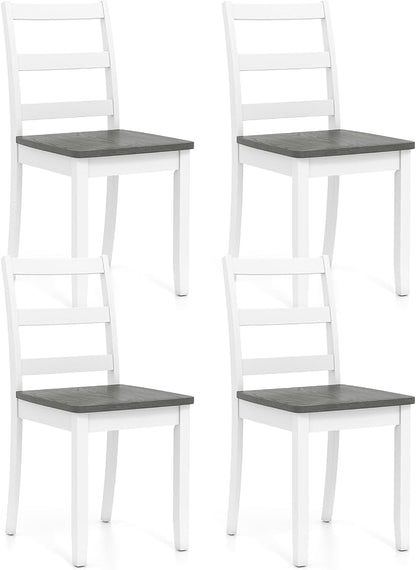 Giantex Dining Chairs, Wooden Armless Kitchen Chairs with Solid Rubber Wood Legs, Farmhouse Ladder Back Dining Chairs for Dining Room (4, White+Gray)