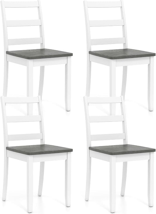 Giantex Dining Chairs, Wooden Armless Kitchen Chairs with Solid Rubber Wood Legs, Farmhouse Ladder Back Dining Chairs for Dining Room (4, White+Gray)
