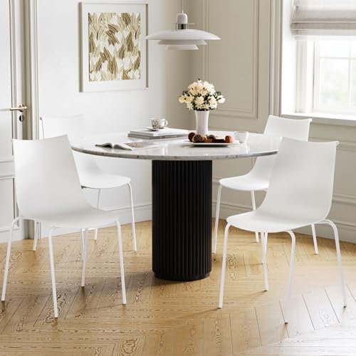 KISLOT Dining Chairs Set of 4, Plastic Outdoor Dining Room Chairs with Metal Legs, PP Anti-UV Stackable Patio Chairs with Ergonomic Back & Curved Seat for Kitchen Swimming Pool, Easy Assembly, White