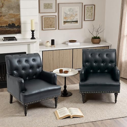 PU Leather Accent Chairs Set of 2, Modern Upholstered Armchair, Black