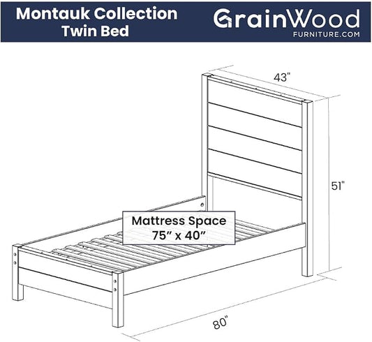 Grain Wood Furniture Montauk Solid Wood Bed, Twin Size, Rustic Off-White