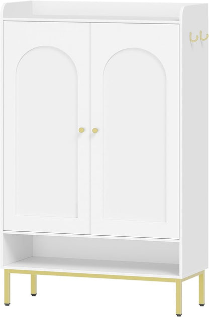 Hzuaneri Shoe Cabinet with Doors, 7-Tier Shoe Storage Cabinet with Adjustable Shelves, Wooden Shoes Organizer Cabinets with Top Storage Layer, 28-32 Pairs, for Entryway, Hallway, White SR68703A