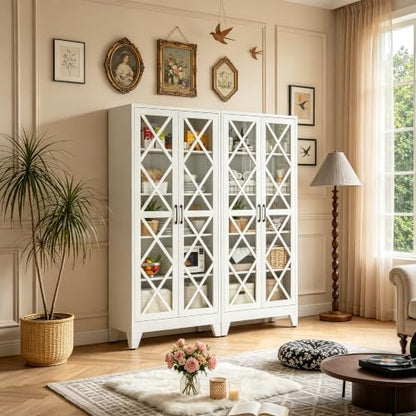 71"H White Pantry Kitchen Cabinet with Doors,Black Storage Cabinets,Freestanding Pantry Cabinet,Farmhouse Food Storage Cabinets,Tall and Large Pantry Cabinets for Kitchen, Dining Room, Living Room