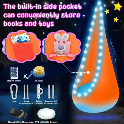 Light Up Kids Pod Swing, Indoor Outdoor Hammock Seat w/ LED Lights,Orange