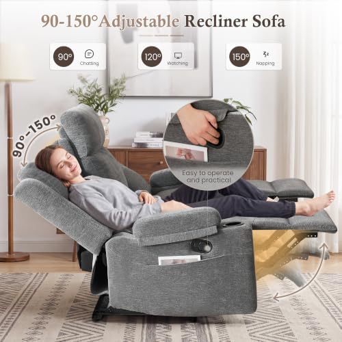 Manual Recliner Sofa Set for Living Room, Comfy Chenille Loveseat Recliner Sofa & Deep Seat Reclining Couch, RV Wall Hugger Loveseat Sofa Set for Living Room Furniture Sets(Gray)