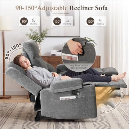 Manual Recliner Sofa Set for Living Room, Comfy Chenille Loveseat Recliner Sofa & Deep Seat Reclining Couch, RV Wall Hugger Loveseat Sofa Set for Living Room Furniture Sets(Gray)