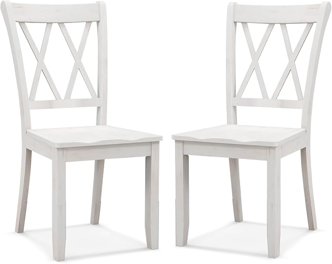 SIMOE Set of 2 Wooden Dining Chairs, Mid Century Farmhouse Kitchen Chairs, Solid Rubberwood Armless Side Chairs with High Back, Ergonomic Seats for Dining Room Living Room, White