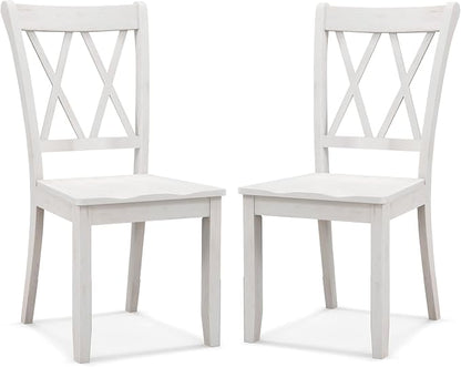 SIMOE Set of 2 Wooden Dining Chairs, Mid Century Farmhouse Kitchen Chairs, Solid Rubberwood Armless Side Chairs with High Back, Ergonomic Seats for Dining Room Living Room, White