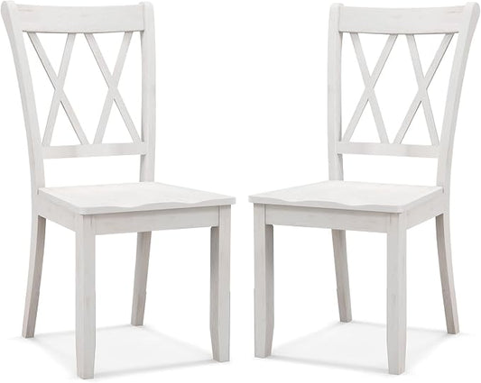 SIMOE Set of 2 Wooden Dining Chairs, Mid Century Farmhouse Kitchen Chairs, Solid Rubberwood Armless Side Chairs with High Back, Ergonomic Seats for Dining Room Living Room, White