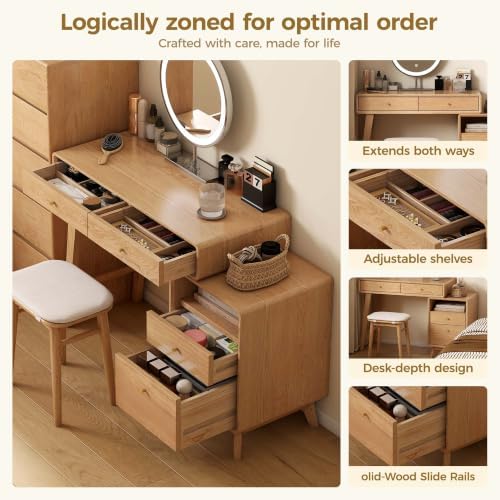 35''-50'' Extendable Vanity Desk with Dresser