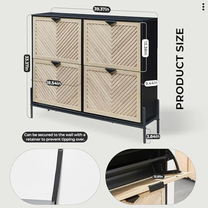 Shoe Cabinet with 4 Flip Drawers, Narrow Entryway Rack, Oak&Black