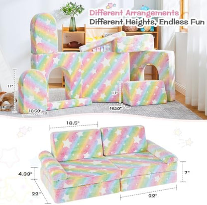 Rainbow Star Modular Kids Play Couch for Toddlers 1-3, Green Glow