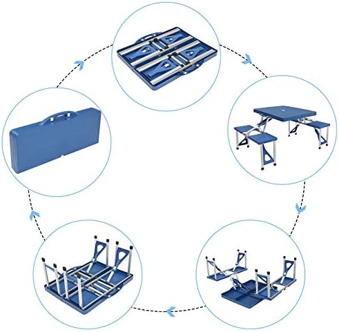 Blue Portable Folding Picnic Table with 4 Seats,Folding Picnic Table, Portable Outdoor Table with Bench, Patio, Porch or Camping Table and Chair Set, Picnic Tables for Outdoors,Patio Furniture Set
