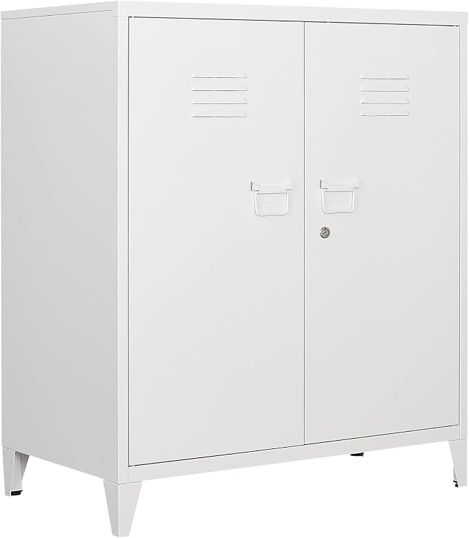 Metal Storage Cabinet with Lock, Locking Cabinets Office Storage Caninet with 2 Doors and Shelves, Lockable Steel Locker Floor Caninets Cupboard, Small Sideboard Buffet Cabnet for Home Office