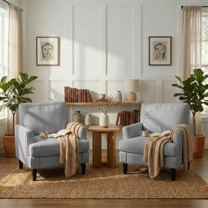 Kromax Accent Chair for Living Room Set of 2, Modern Reading Chair, Grey