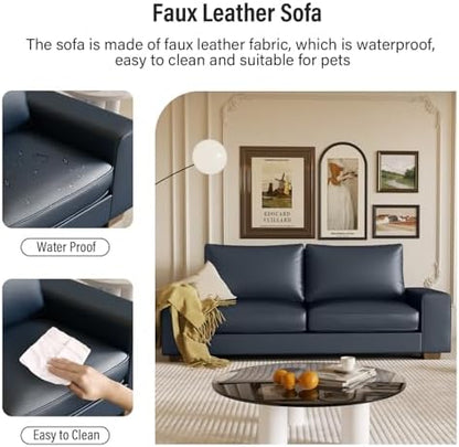 Valthie 71.25" Faux Leather Loveseat Sofa Couch for Living Room,Blue