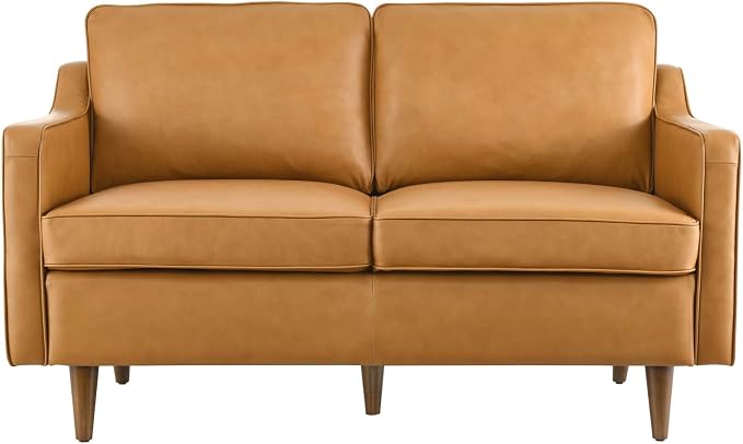 Modway Impart Upholstered Genuine Leather Loveseat in Tan