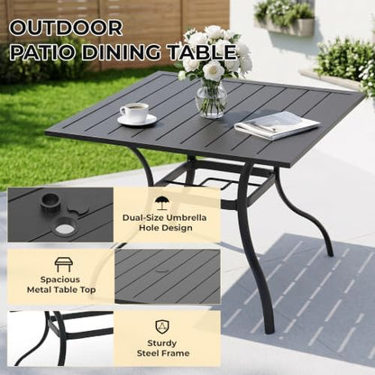 Anmutig 5 Piece Patio Dining Set, 35" Square Table & Stackable Chairs Blue