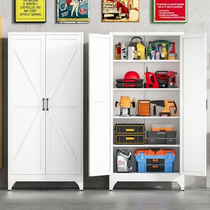 SISESOL 75" Tall Pantry Cabinet,Wide & Deep Farmhouse Kitchen Pantry Storage Cabinets with 2 Doors and 5 Shelves,White Metal Storage Cabinet,Large Cupboard for Home,Kitchen,Dining/Living Room