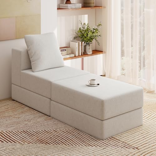 Living&Giving Cloud Sectional Couch for Living Room, Modular Boneless Couch with 1 Ottoman, Middle-seat Can Be Combined with Modular Sofa, Customizable Layout for Any Space, Beige