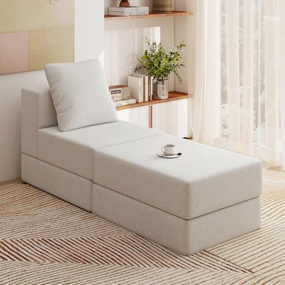 Living&Giving Cloud Sectional Couch for Living Room, Modular Boneless Couch with 1 Ottoman, Middle-seat Can Be Combined with Modular Sofa, Customizable Layout for Any Space, Beige