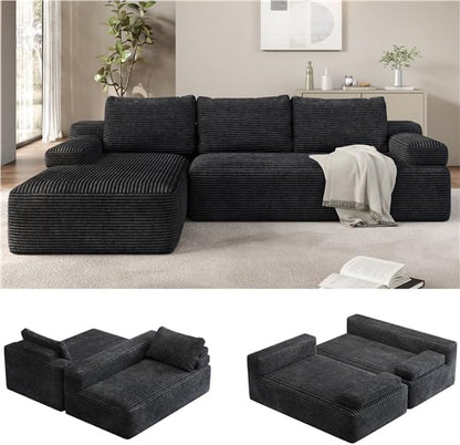 Yaheetech 110" Sectional Sofa Boneless Couch with Chaise, Dark Gray
