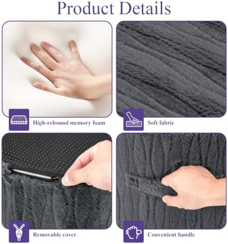 Hobestluk Stuffed Pouf Ottoman,Memory Foam Filled,Small Waves Grey