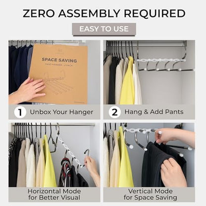 Pants Hangers Space Saving - 4 Pack - Non-Slip Multi-Tier Hangers