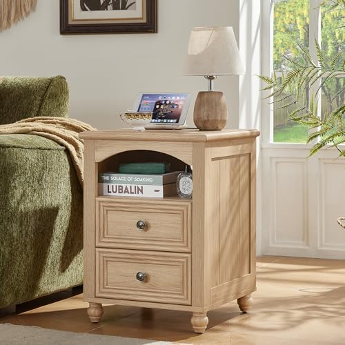 RWYHG 18" Night Stand with Charger Station, Nightstand with 2 Drawers