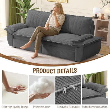 73.2" Sofa Bed Queen, 3-in-1 Pull Out Sofa Bed with Pillow Armrest, Modern Corduroy Convertible Sleeper Futon Sofa for Living Room Small Space, Apartment, Bedroom, Grey